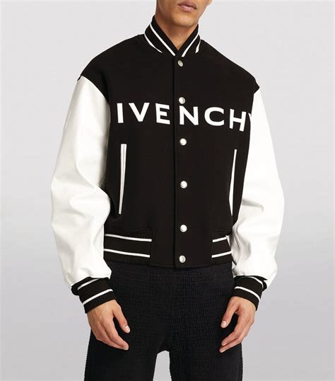 givenchy leather sleeve denim jacket leather|givenchy varsity jacket.